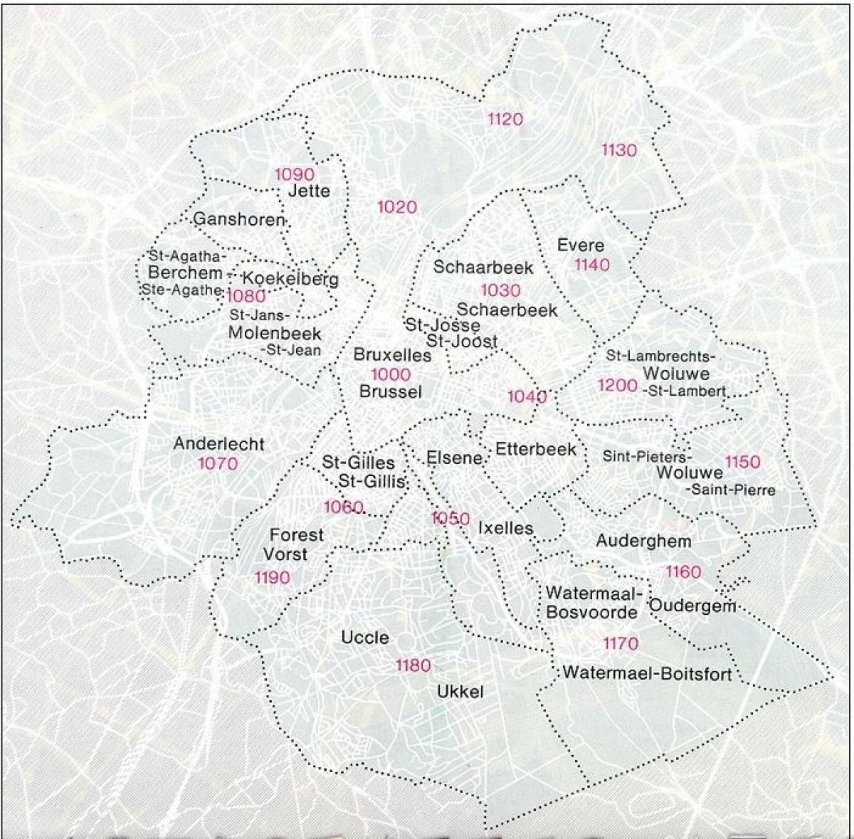 Mappa dei codici di avviamento postale di Bruxelles